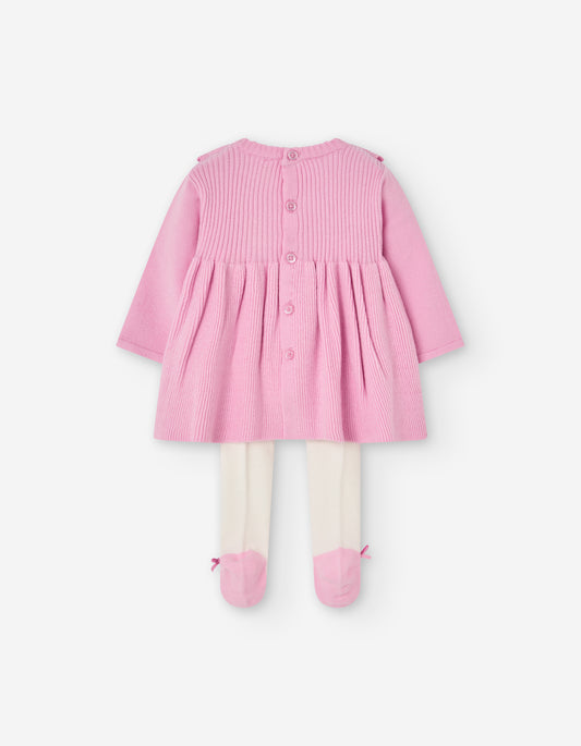 Vestido M/L Con Media Pantalon Rosa