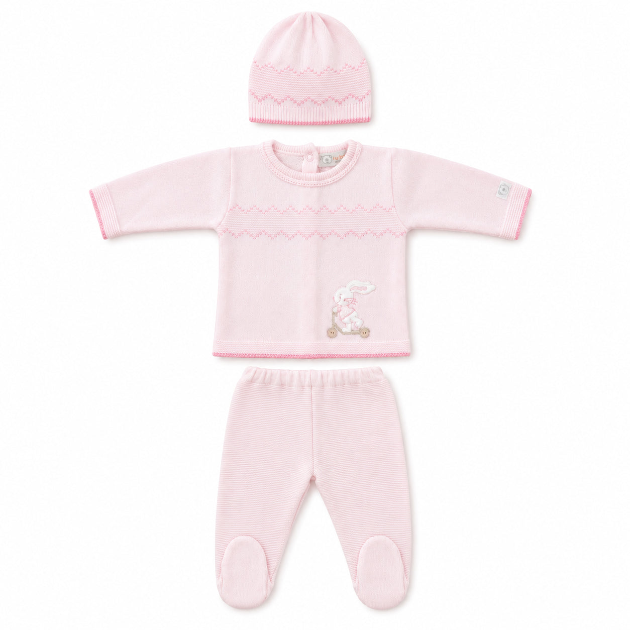 Set primer día tejido rosa – Bebita