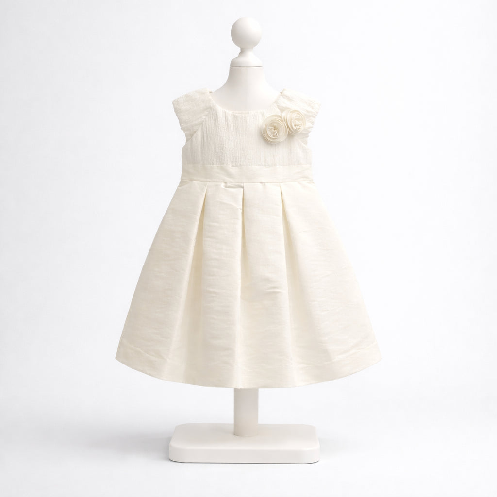 Vestido de bautizo para bebé niña marfil con flores en el hombro