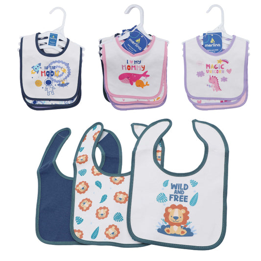Set baberos x3 para bebé en algodón suave y absorbente