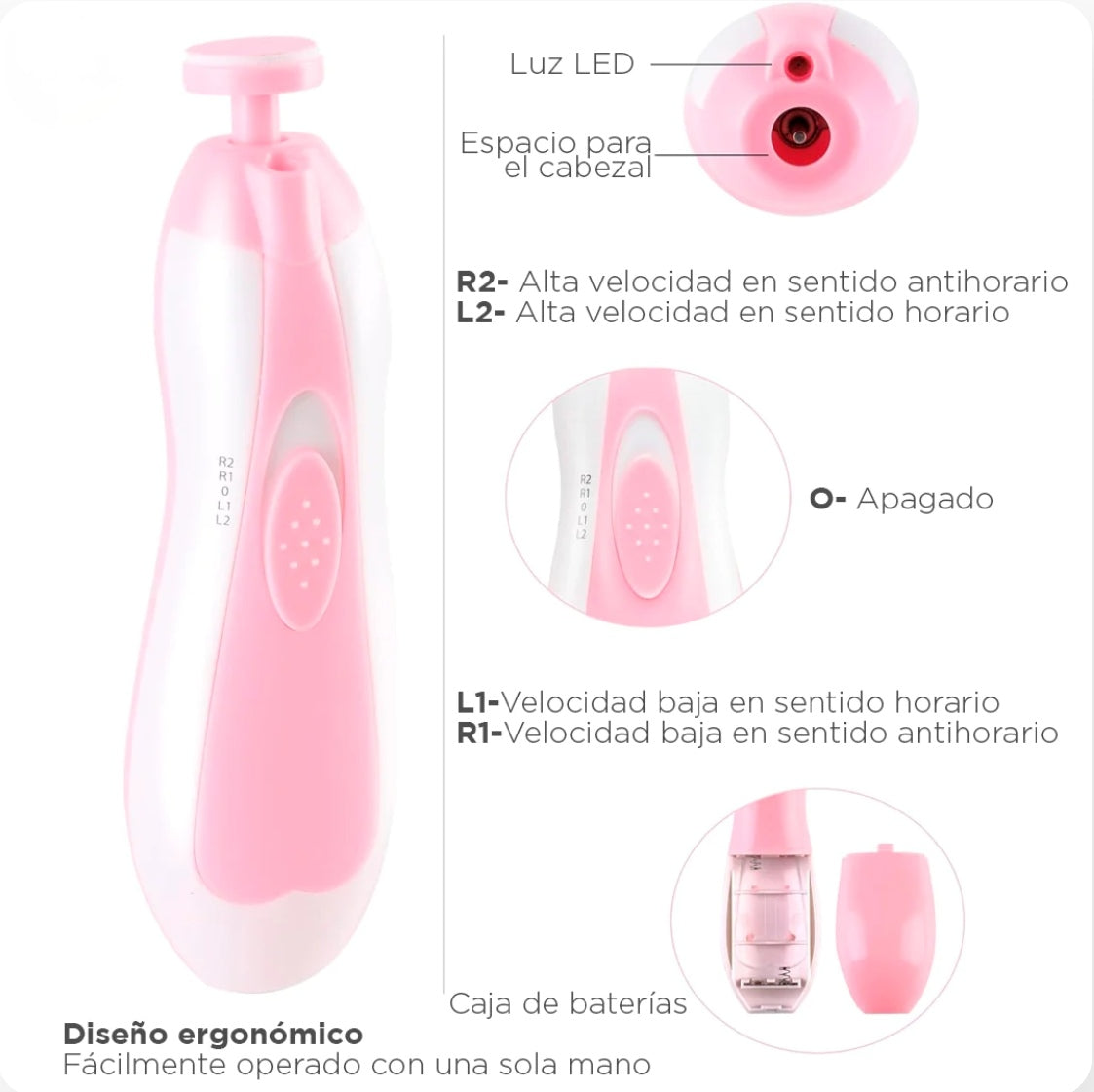 Lima eléctrica para uñas de bebé