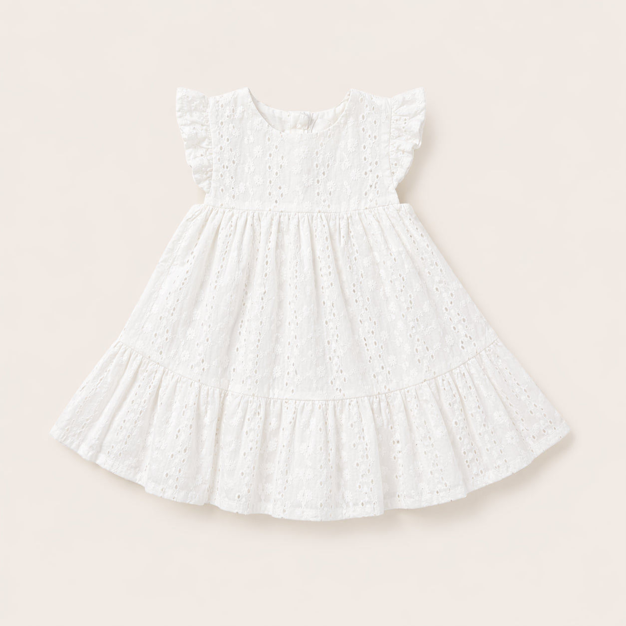Vestido de ojalillo para bebé niña – Crudo y Marfil