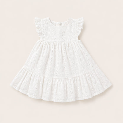 Vestido de ojalillo para bebé niña – Crudo y Marfil