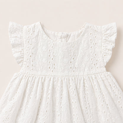 Vestido de ojalillo para bebé niña – Crudo y Marfil