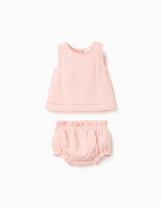 Conjunto con short para bebé niña – Rosa