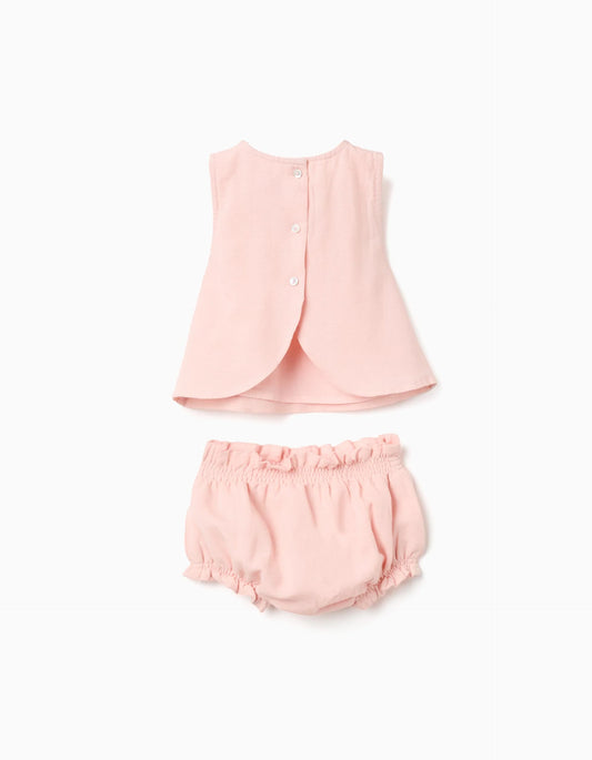 Conjunto con short para bebé niña – Rosa