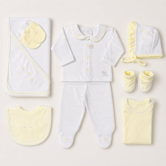 Set primer día blanco y amarillo – Bebe Feliz