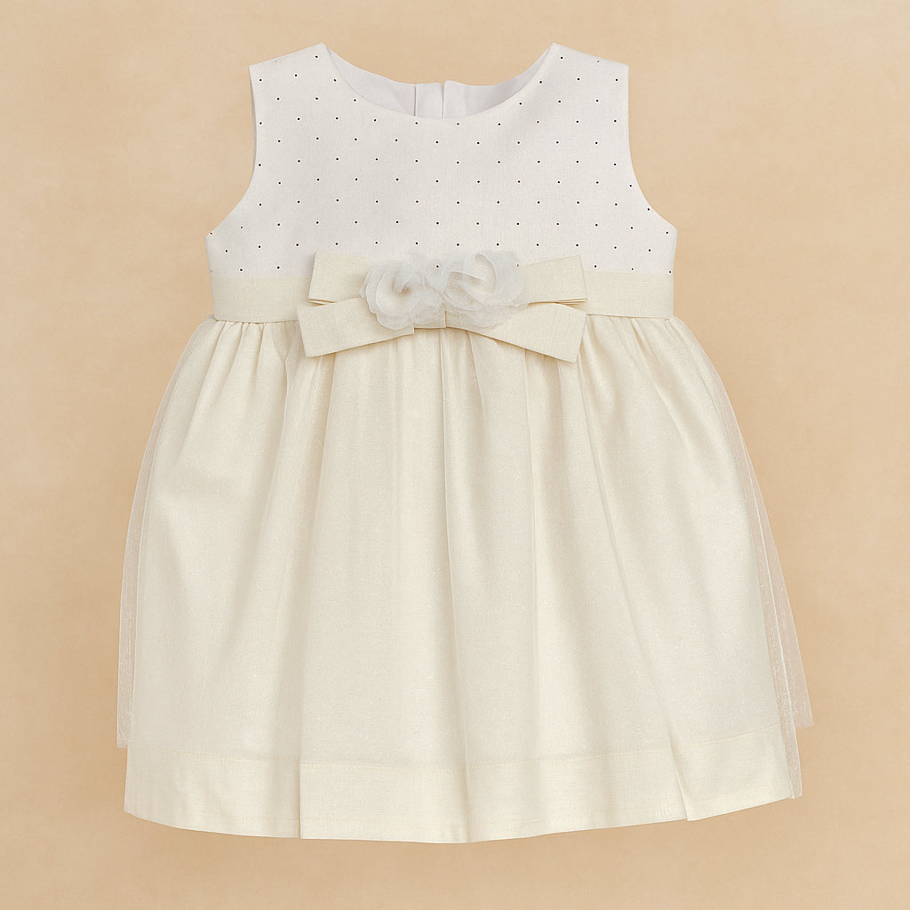 Vestido de ocasión especial para bebé niña marfil con tul y flor