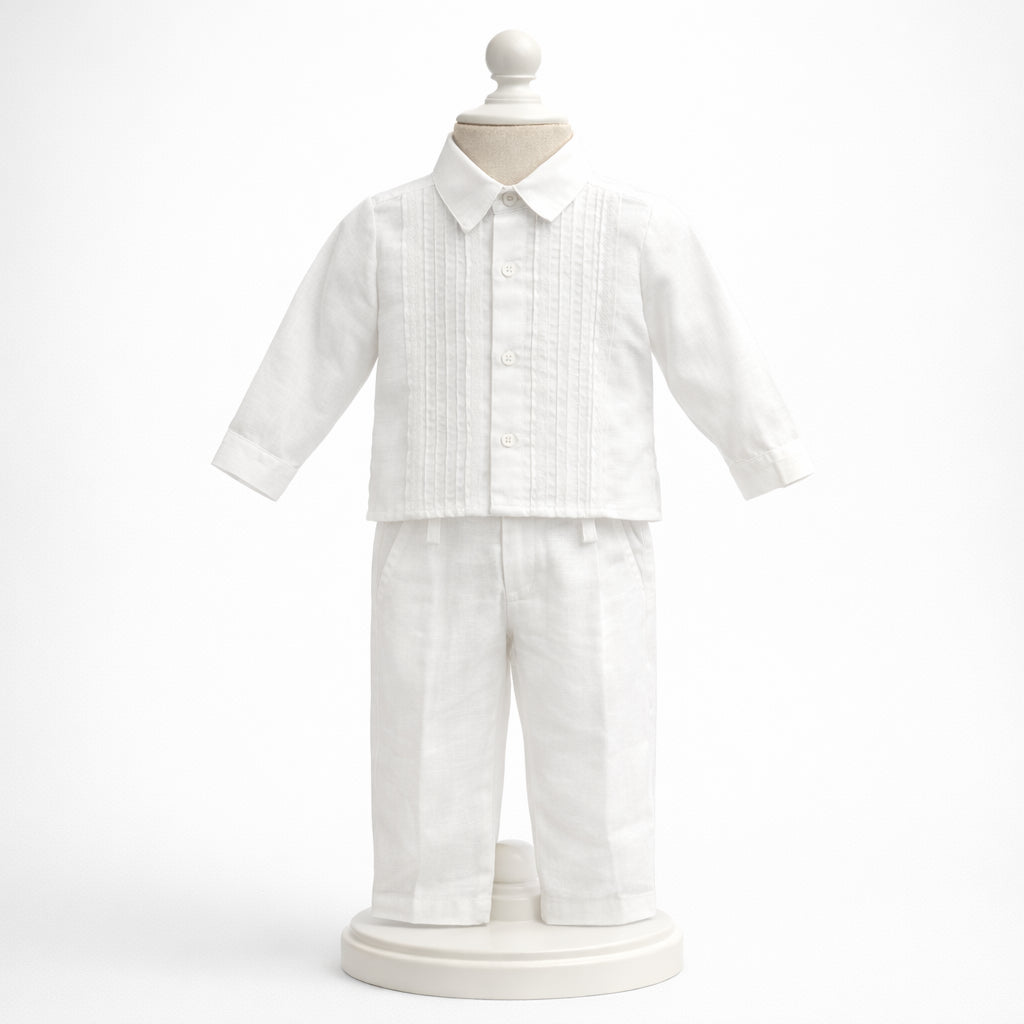 Conjunto de ceremonia blanco para niño con camisa de manga larga y pantalón