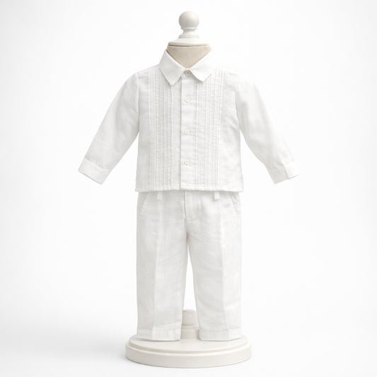 Conjunto de ceremonia blanco para niño con camisa de manga larga y pantalón