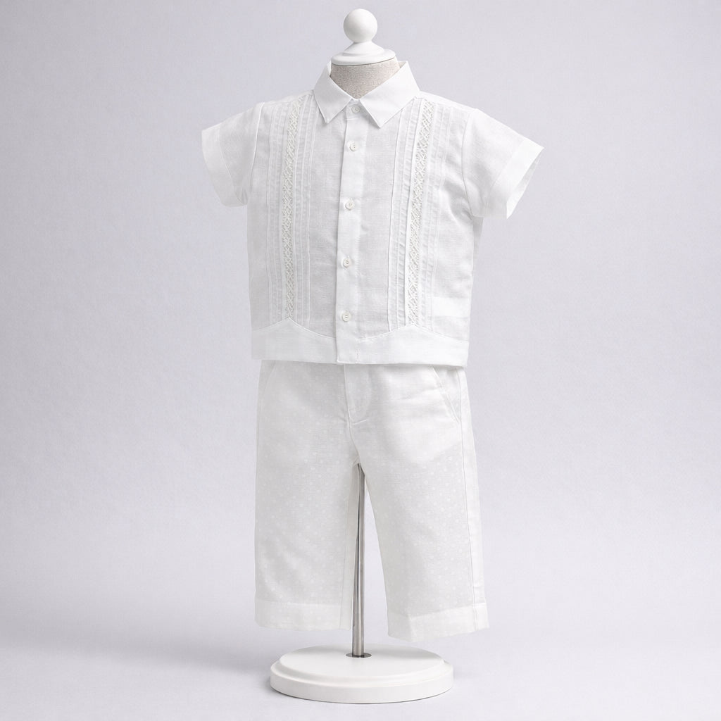 Conjunto de ceremonia blanco para niño con guayabera y pantalón