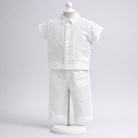 Conjunto de ceremonia blanco para niño con guayabera y pantalón