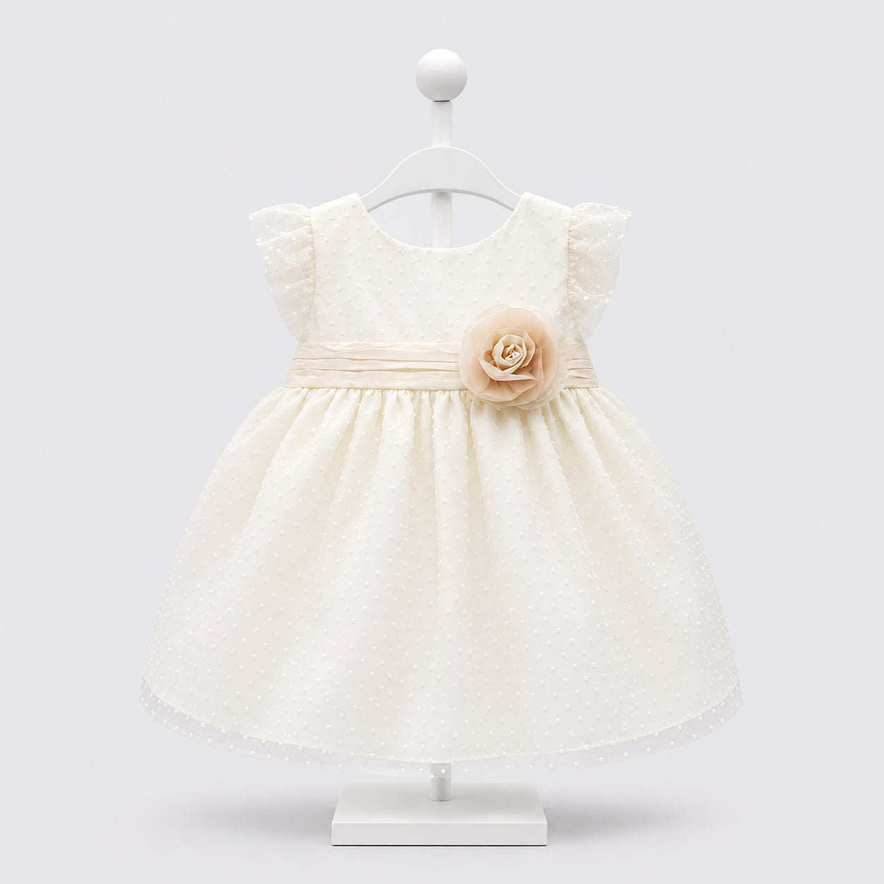 Vestido de ocasión especial para bebé niña marfil con tul y rosa