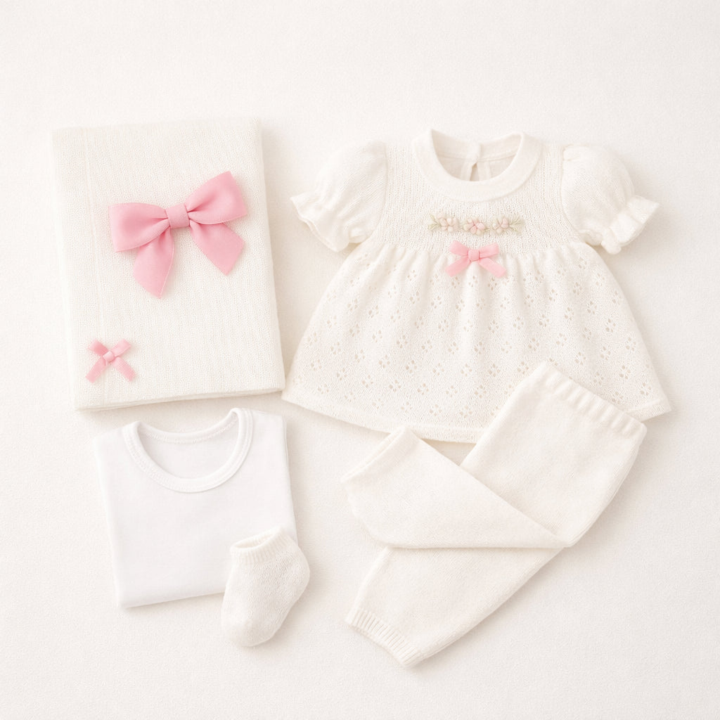 Set primer día vestido tejido blanco – Hilitos