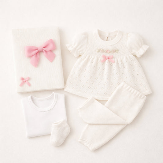 Set primer día vestido tejido blanco – Hilitos