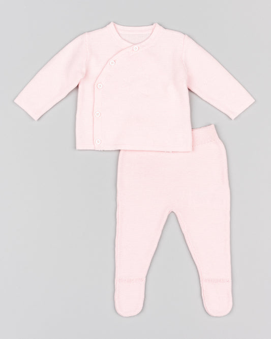 Conjunto tejido rosado para bebé niña con buso y pantalón – Losan