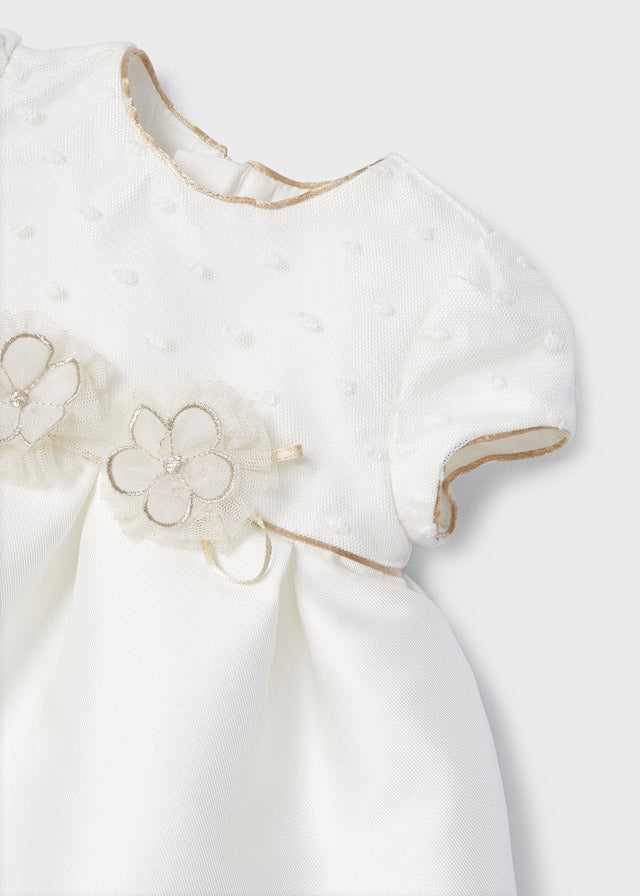 Vestido de ceremonia para bebé niña marfil con flores decorativas – MayoraL