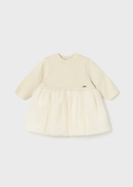 Vestido de punto marfil para bebé niña de manga larga – Mayoral