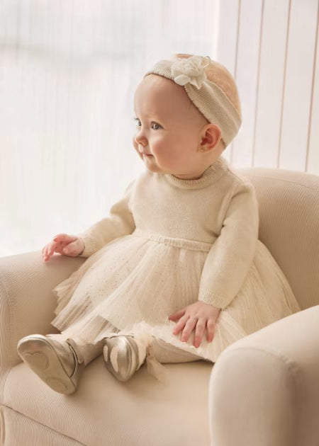 Vestido de punto marfil para bebé niña de manga larga – Mayoral