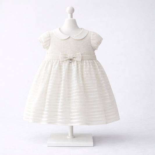 Vestido para bebé niña marfil con cuello y lazo Mayoral