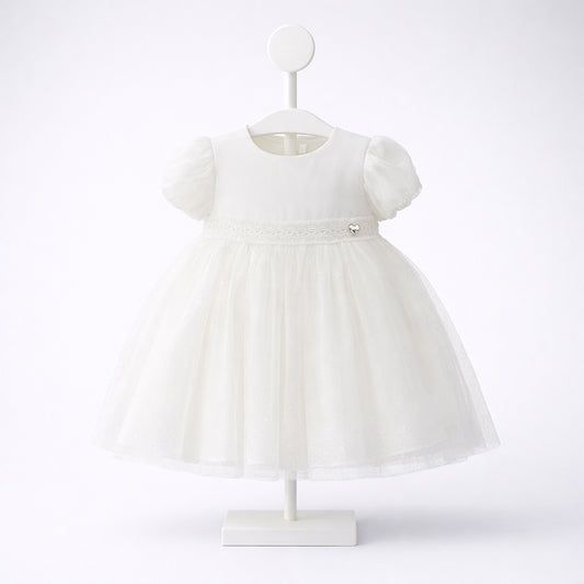 Vestido para bebé niña marfil con tul brillante Mayoral