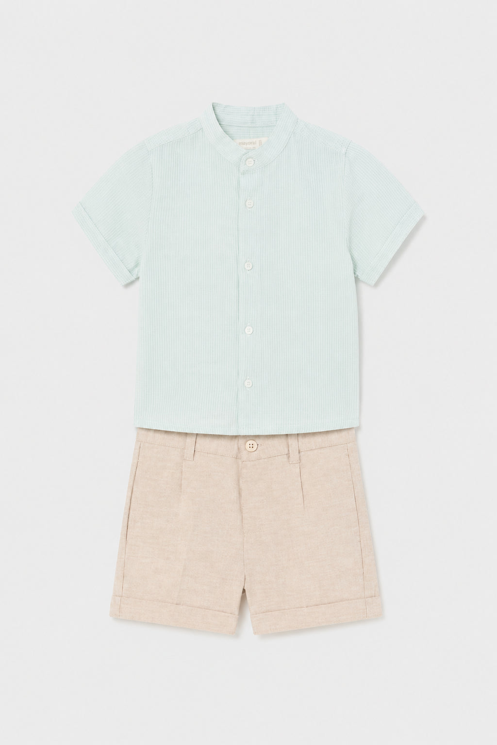 Conjunto de camisa verde agua y bermuda beige para niño – Mayoral