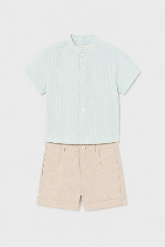 Conjunto de camisa verde agua y bermuda beige para niño – Mayoral