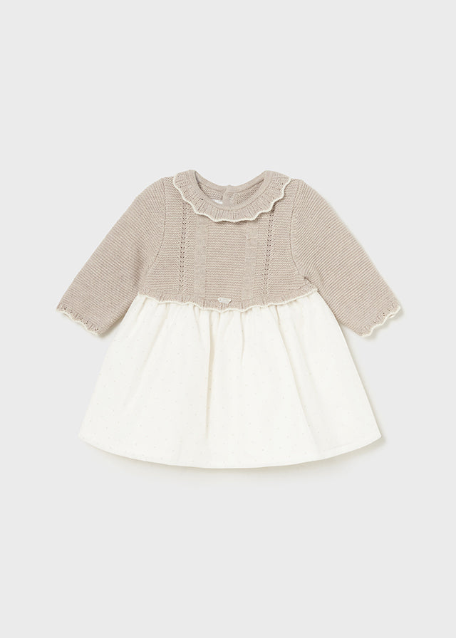 Vestido combinado beige y marfil para bebé niña – Mayoral
