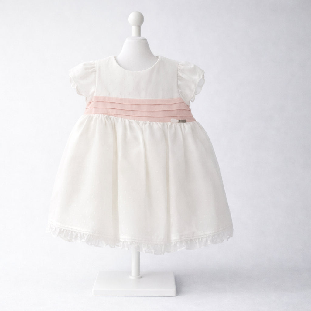 Vestido para bebé niña marfil con fajín rosado Mayoral