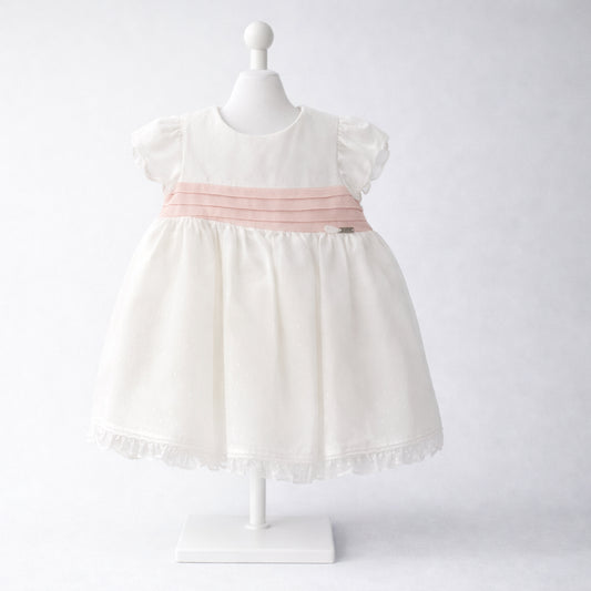 Vestido para bebé niña marfil con fajín rosado Mayoral