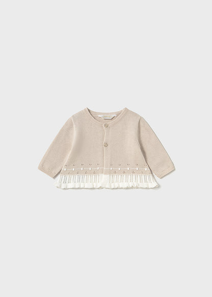 Conjunto tejido rosa para bebé niña con blusa, chaqueta y pantalón – Mayoral