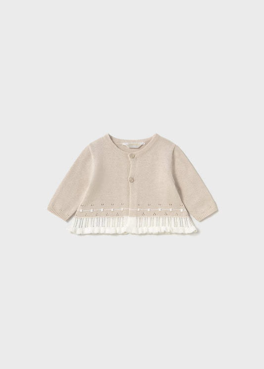 Conjunto tejido rosa para bebé niña con blusa, chaqueta y pantalón – Mayoral