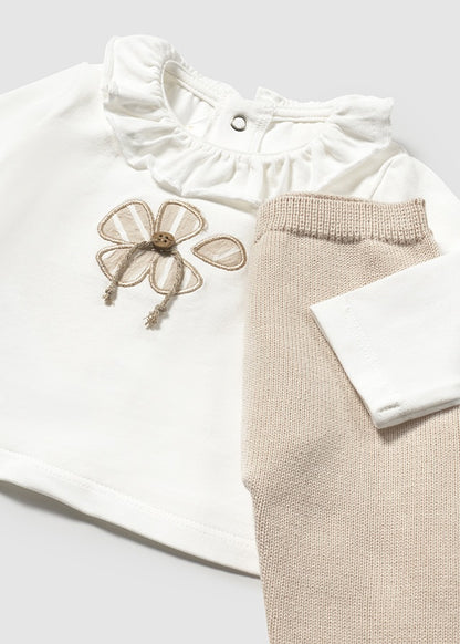 Conjunto tejido rosa para bebé niña con blusa, chaqueta y pantalón – Mayoral