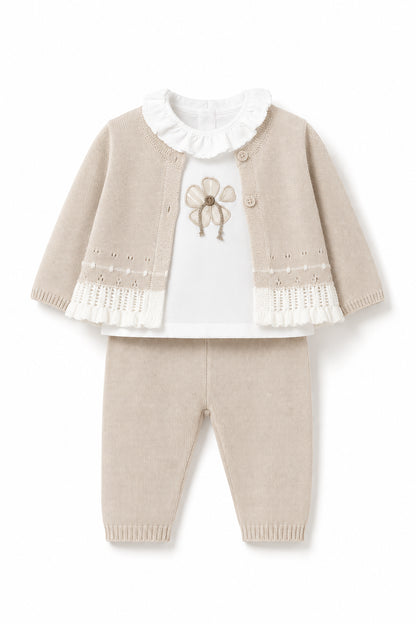 Conjunto tejido rosa para bebé niña con blusa, chaqueta y pantalón – Mayoral