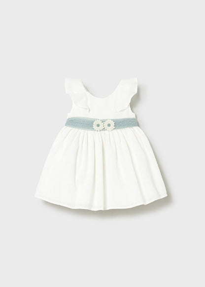 Vestido para bebé niña beige a rayas con encaje Mayoral