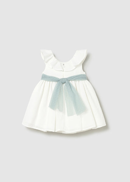 Vestido para bebé niña beige a rayas con encaje Mayoral