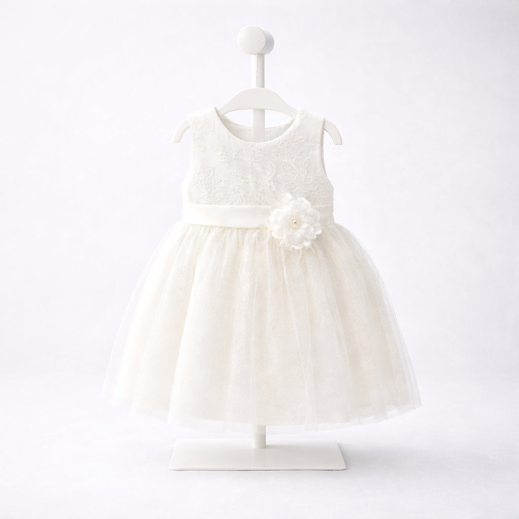 Vestido de ocasión especial para niña marfil con encaje y flor
