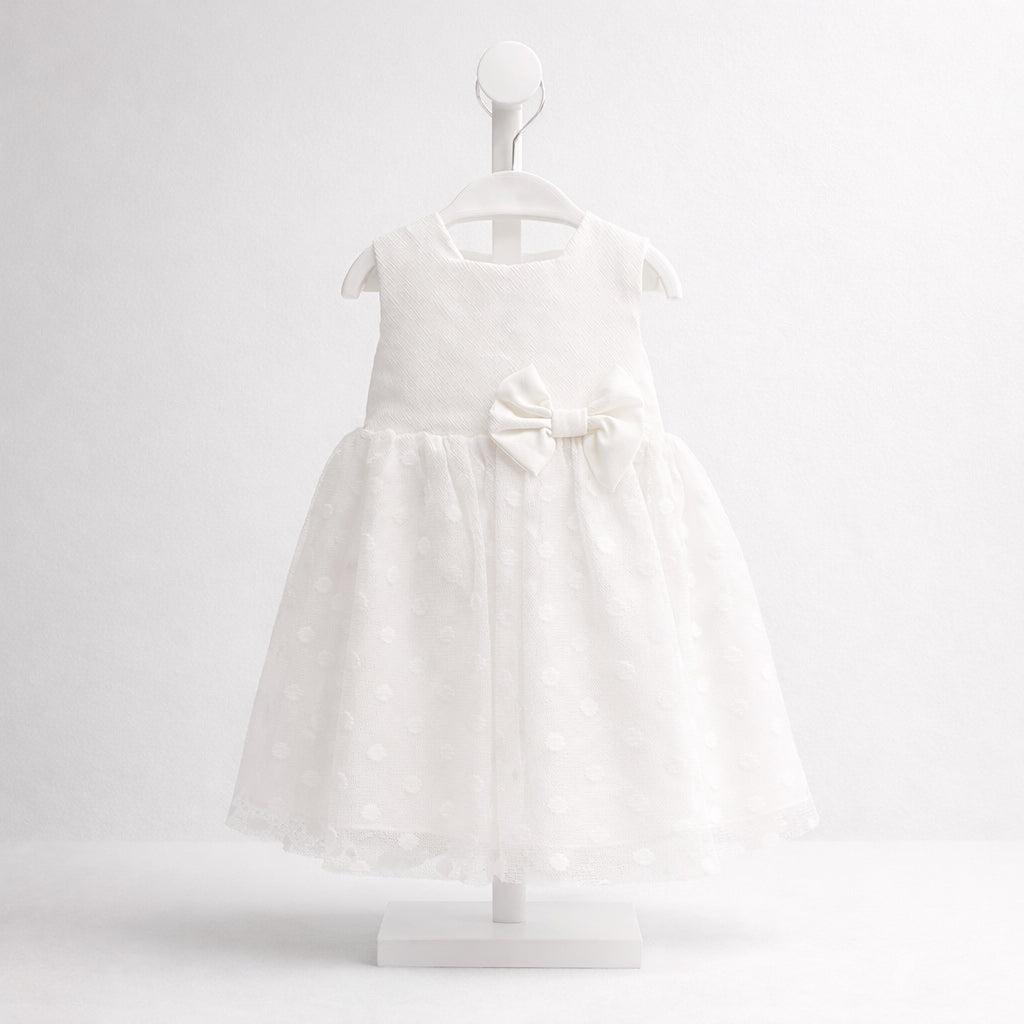 Vestido de ocasión especial para bebé niña blanco con tul y moño