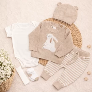 Set de primer día conejo tejido Puppet