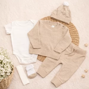 Set primera puesta bebé estrellas tejido