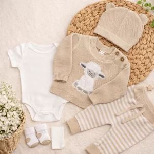 Set primera puesta bebé oveja tejido hipoalergénico